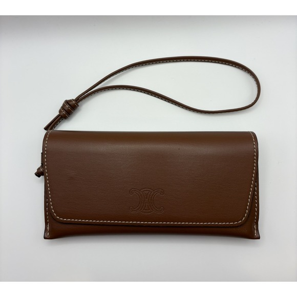 Celine Triomphe Tan Leather Eyewear Case Sunglasses Pouch Wristlet Brown main image 4